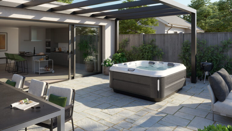 A Jacuzzi hot tub on a patio